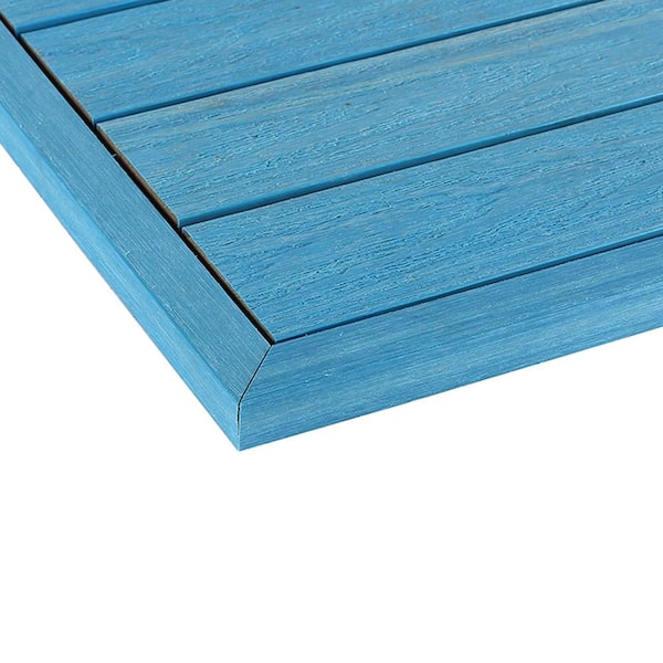 NewTechWood 1/12 ft. x 1 ft. Quick Deck Composite Deck Tile Outside Corner Trim in Caribbean Blue (2-Pieces/Box)