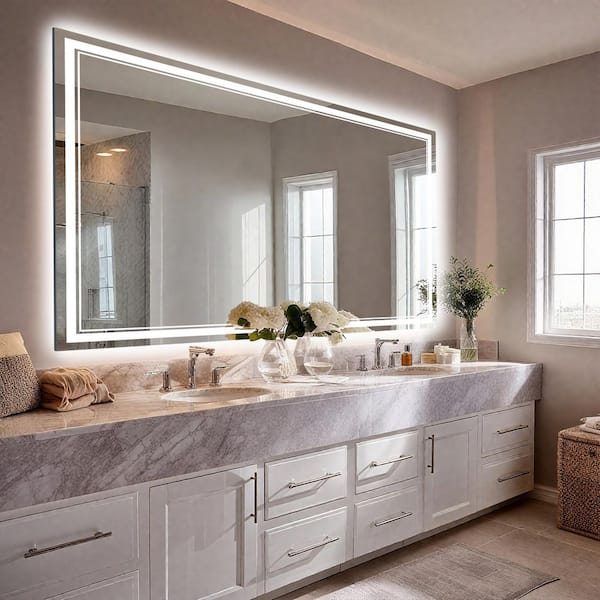 36 in. W x 60 in. H Rectangular Frameless Anti-Fog Front And Backlit LED Wall Mirror Bathroom Vanity Mirror