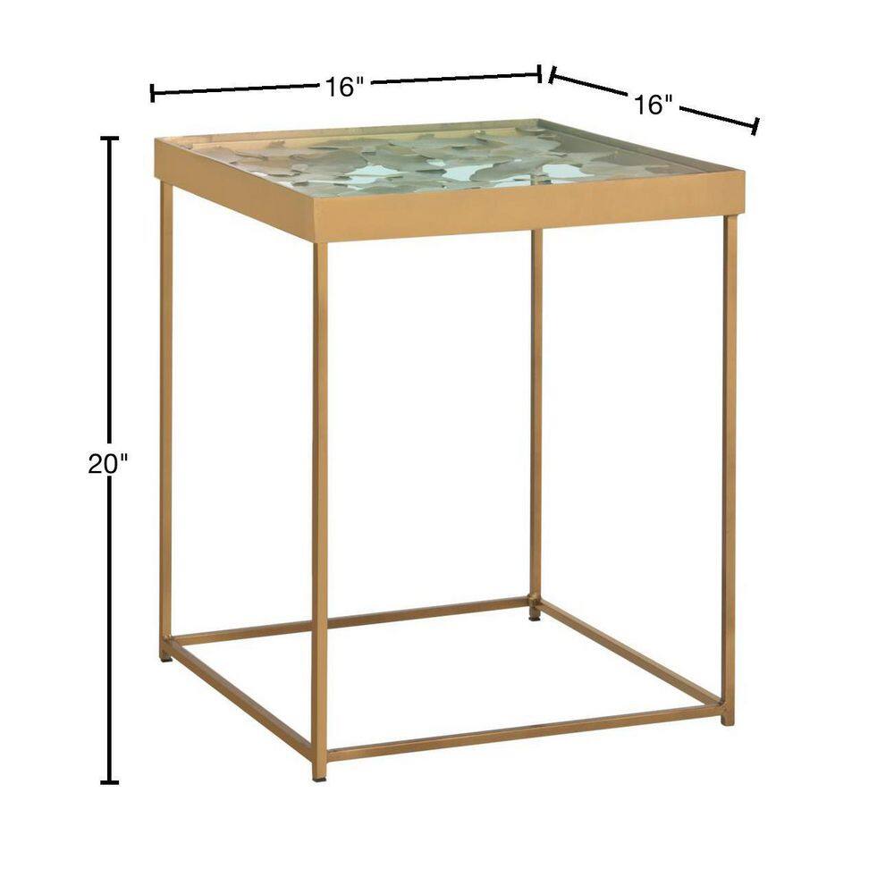 Antique Brass and Glass Leaf Square Side Table