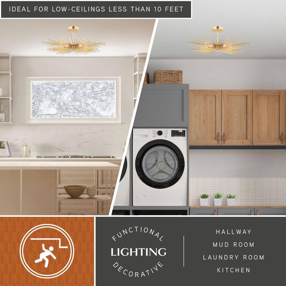 Nikko Glam Gold Sputnik-Style 24" LED-Compatible Semi-Flush Mount