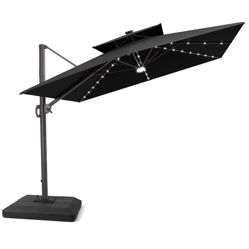 12 ft. x 9 ft. Cantilever Patio Umbrella with Solar Lights Double Top Outdoor Offset Umbrella in Black with 350 lb. Base price history on PriceWatchPro