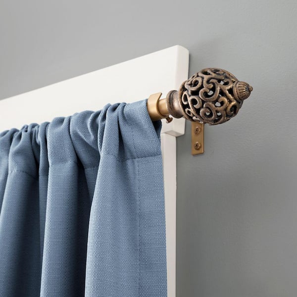 Kenney Valentine 90 - 130 in. Adjustable 5/8 in. Standard Decorative Window Single Curtain Rod in Aged Gold