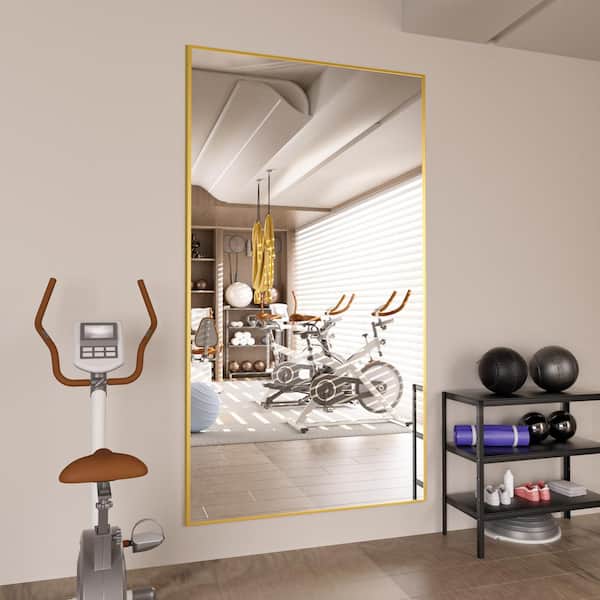 LuxHomez 32 in. W x 71 in. H Oversized Aluminum Alloy Rectangle Full Length Gold Wall Mounted/Standing Mirror Floor Mirror