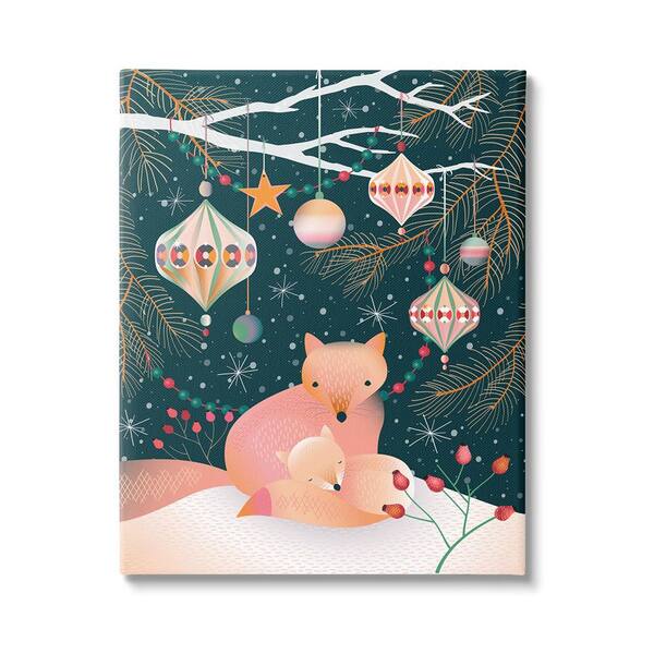 Stupell Industries Winter Foxes Beneath Tree byVerbrugge Watercolor 1 Piece Unframed Graphic Print Animal Poster Art Print 30 in. x 24 in.