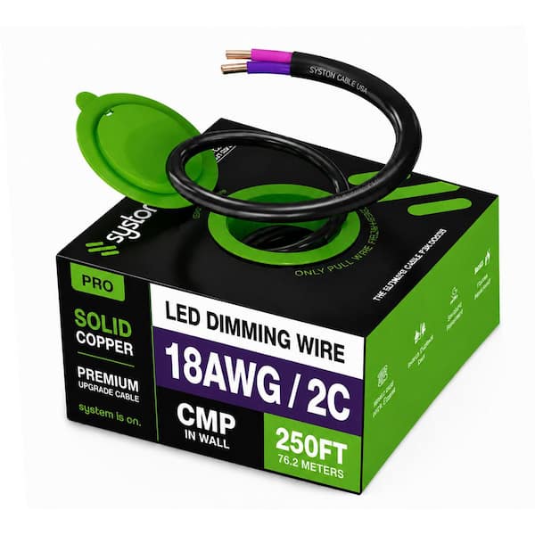 250 ft. 18/2 Black CMP 0-10V LED Lighting Dimmer Control Wire, Solid Bare Copper Plenum Rated, Ceiling, Commercial Use