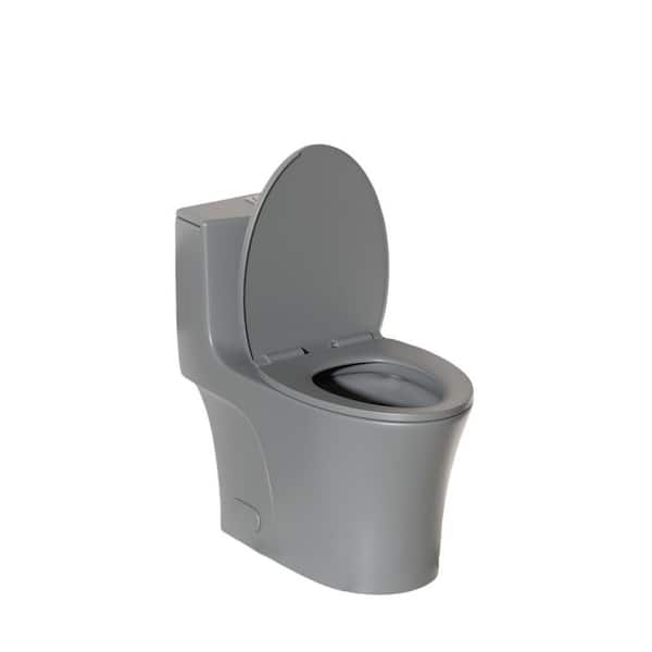 Round One-Piece Tornado Flush Toilet, Elongated Siphonic 12in. Soft-Close, Tank-Top Button, Dual Flush 1000g, Gray