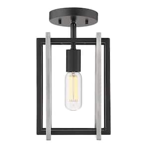 Tribeca 7.25 in. 1-Light Black with Pewter Accents Semi-Flush Mount