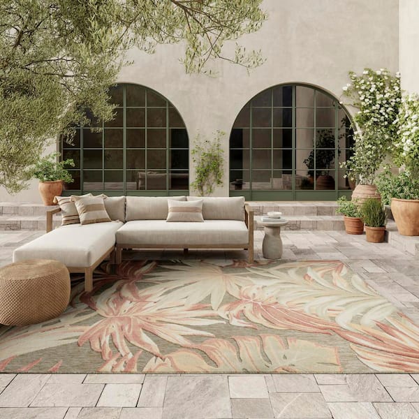 Aloha Sage Rose 8 ft. x 11 ft. Palmette Contemporary Area Rug