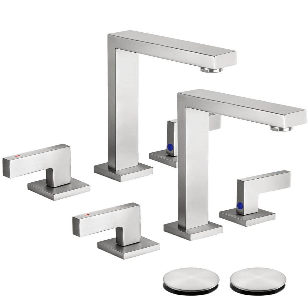 2 Handles 8 in. Widespread Bathroom Faucet 3-Hole Sink Faucet with Pop-Up Drain in Brushed Nickel (2-Pack) price history on PriceWatchPro