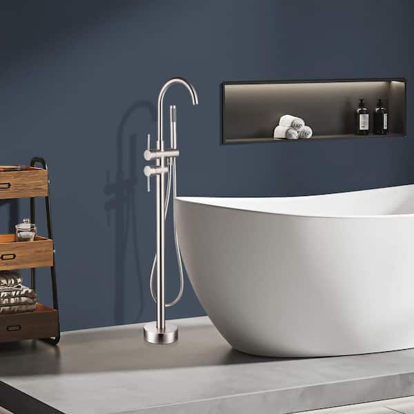 42 in. H x 6 in. W Single-Handle Claw Foot Tub Faucet with Hand Shower in Brushed Nickel