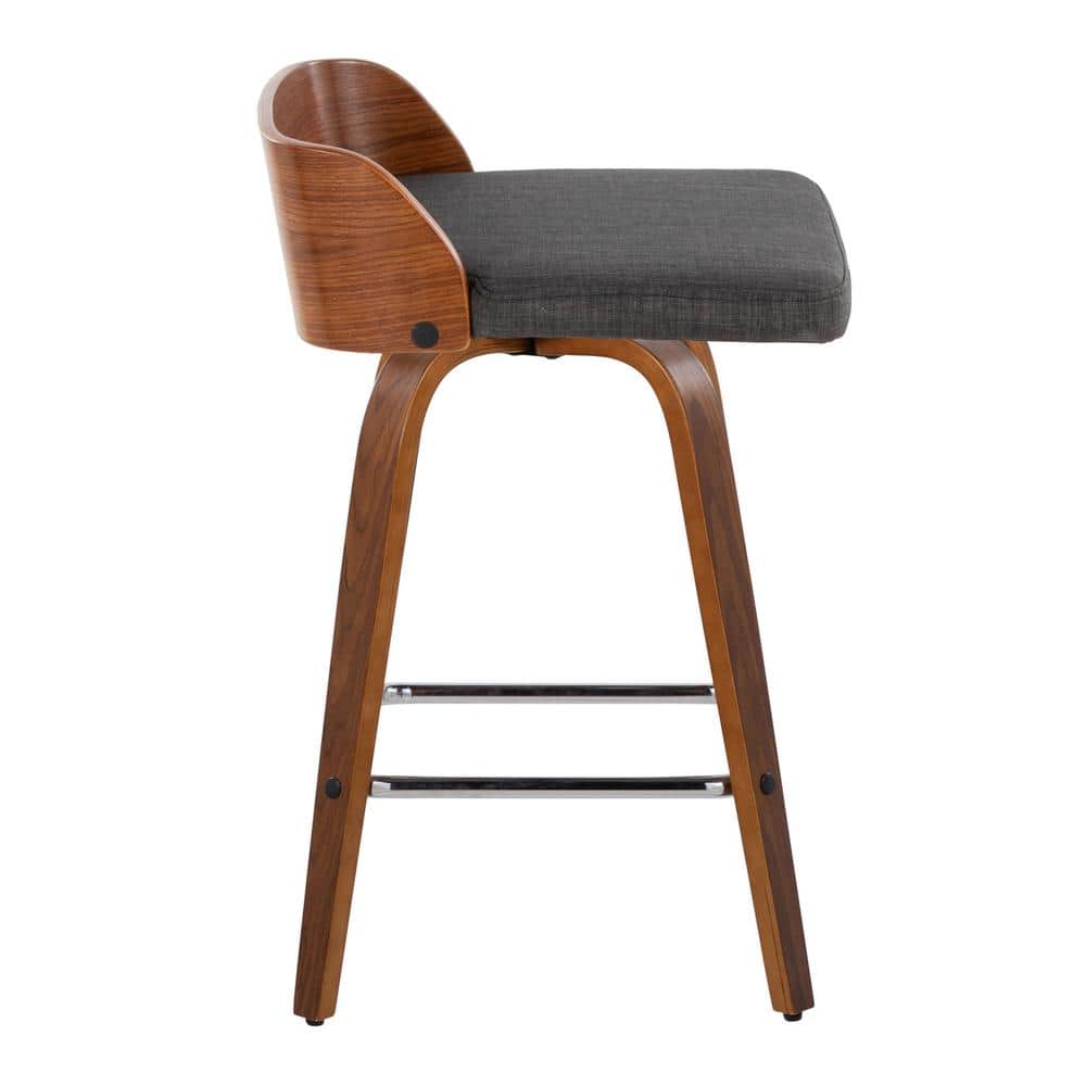 Dark Gray Bentwood Swivel Counter Stools with Chrome Footrest, Set of 2