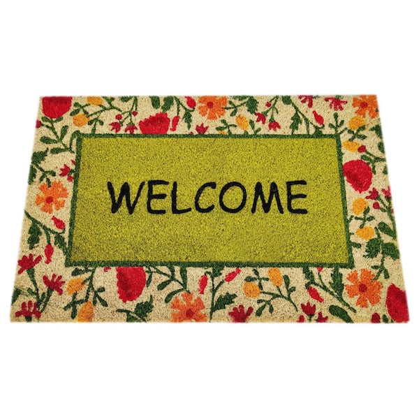 Unbranded Welcome Spring Floral Multi 18 in. x 30 in. Coir Non-Slip Indoor Outdoor Door Mat