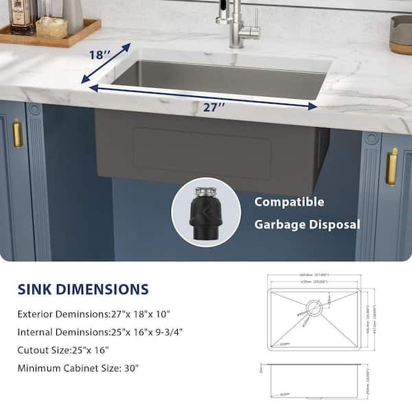 LORDEAR 27 in.Single Bowl 16-Gague T304 Stainless Steel Undermount