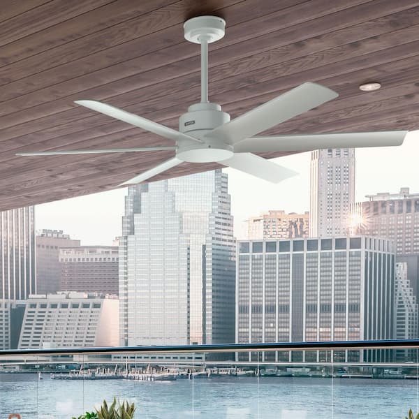 60 in. Kennicott ENERGY STAR Fresh White Damp Rated Ceiling Fan and Handheld Remote