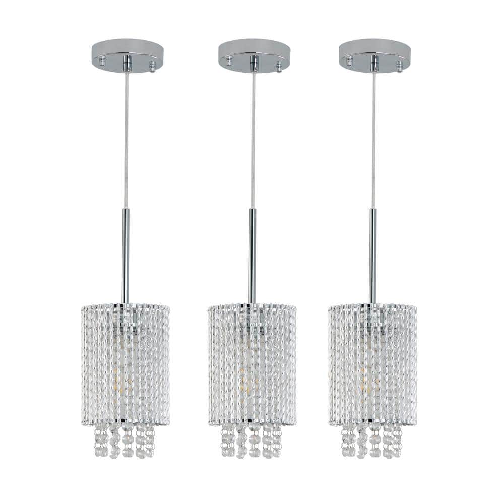60-Watt 3 Light Crystal Pendant Light with Chrome Fixture and Crystal Beads, E26 Socket No Bulbs Included price history on PriceWatchPro