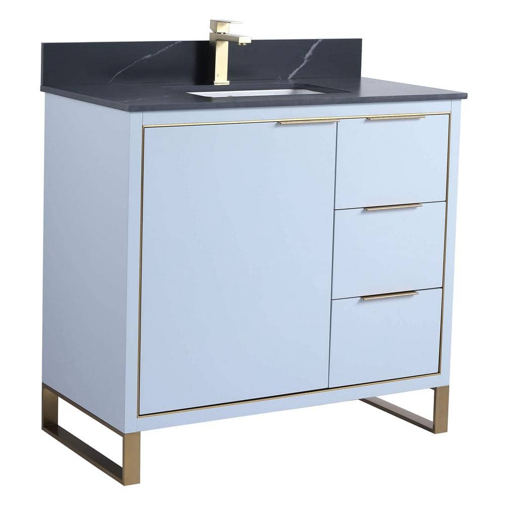 Opulence 36 in. W x 18 in. D x 33.5 in H. Bath Vanity in Pastel Blue with Black Marble Single sink Top price history on PriceWatchPro