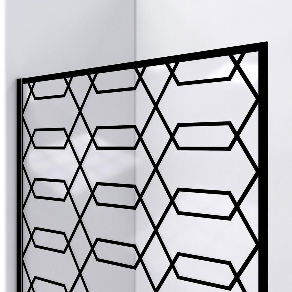 Linea Maze 34" W x 72" H Frameless Clear Glass Shower Door with Black Hexagonal Pattern