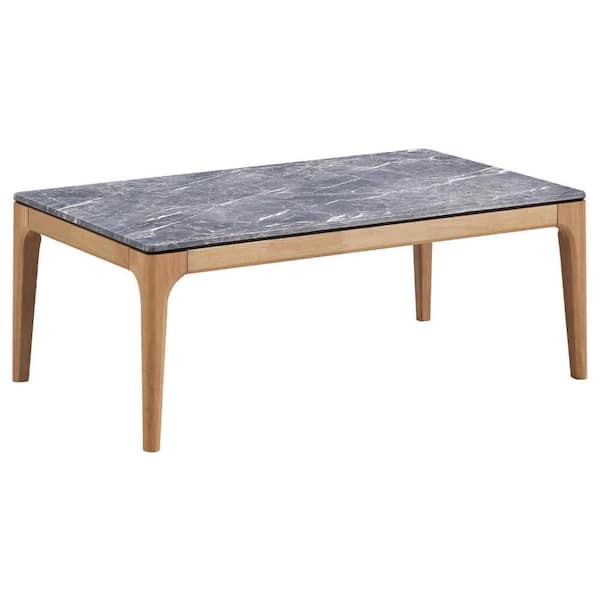 Benjara Aris 27.5 in. Gray and Brown Rectangle Faux Marble Coffee Table with 4 Leg