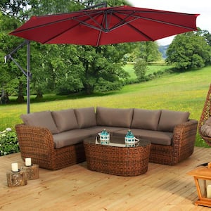 10 ft. Steel Cantilever Tilt Patio Umbrella in Burgundy with Stand