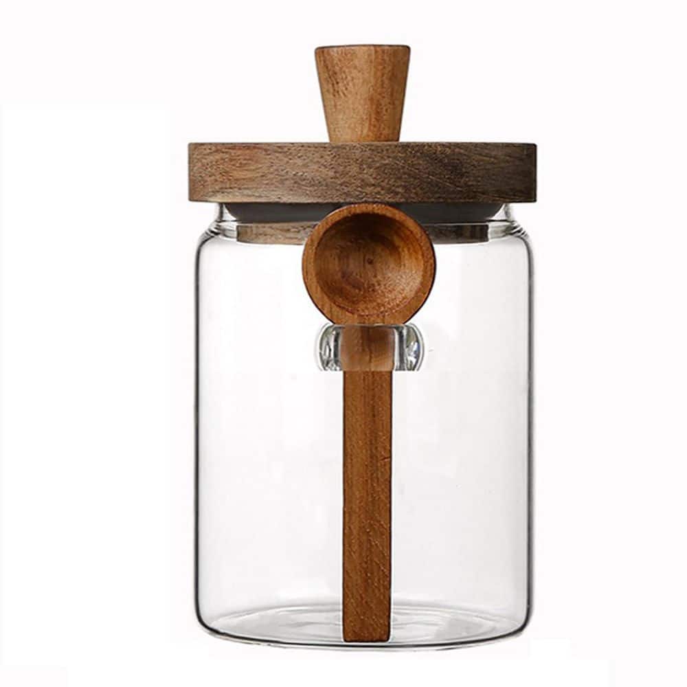 20 oz Clear Glass Storage Canister with Airtight Wooden Lid and Spoon for Kitchen price history on PriceWatchPro