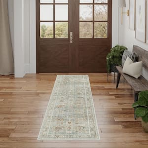 Oases Light Blue 2 ft. x 8 ft. Distressed Traditional Runner Area Rug