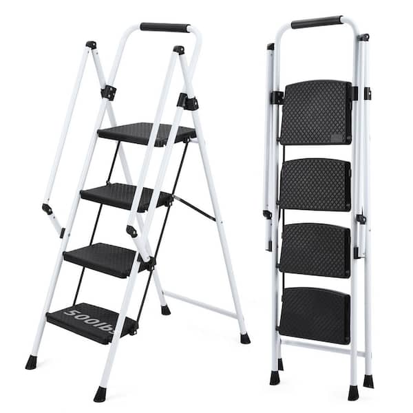 4-Step Carbon Steel Folding Step Ladder (9 ft. Reach), 500 lb. Load Capacity, with Anti Slip Wide Pedals and Handle