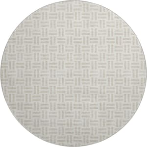 Mayfield Premium Machine Washable Abstract AMF978 Ivory 8 ft. x 8 ft. Round Rug