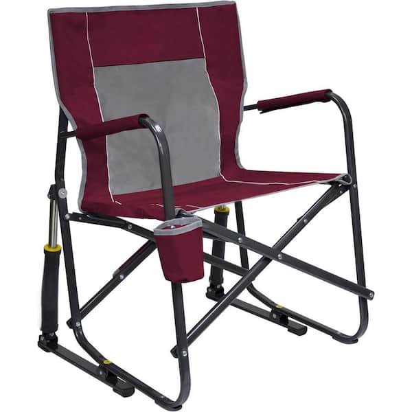 Metal Outdoor Rocking Chair Side Table Camping Chair Portable Folding Rocking Chair with Solid Durable Armrests-Cinnamon