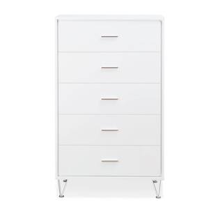32 in. W x 16 in. D x 52 in. H White Linen Cabinet with 5-Drawers