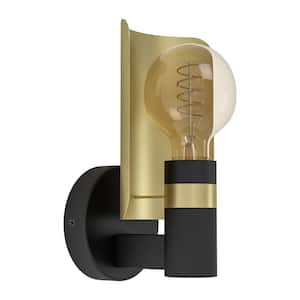 Hayes 4.72 in. W x 8.86 in. H 1-Light Black/Gold Metal Wall Sconce with Open Bulb