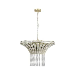 23.6 in. 8-Light Modern Hanging Light Fixture Frosted Gold +Transparent Chandelier with Crystal Shade for Living-Room