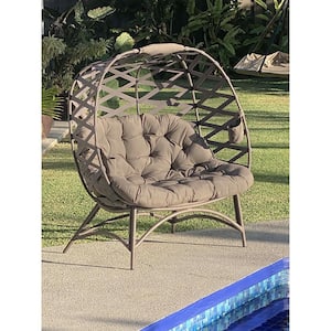 Cozy 4-Legged Metal Outdoor Pumpkin Lounge Chair with Sand Crossweave Cushion