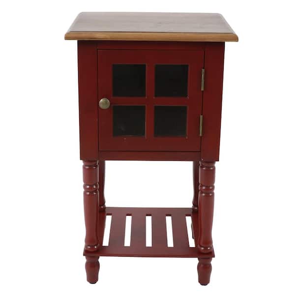 Decor Therapy James Ant Red Window Pane, Antique End Table With Glass Doors And Windows