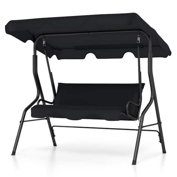3-Person Steel Patio Swing Outdoor Porch Swing with Removable Cushions in Black