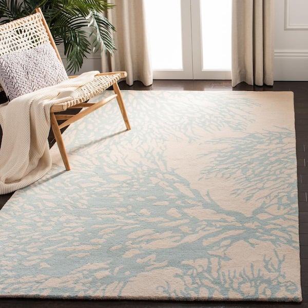Bella Beige/Blue 8 ft. x 10 ft. Floral Solid Area Rug