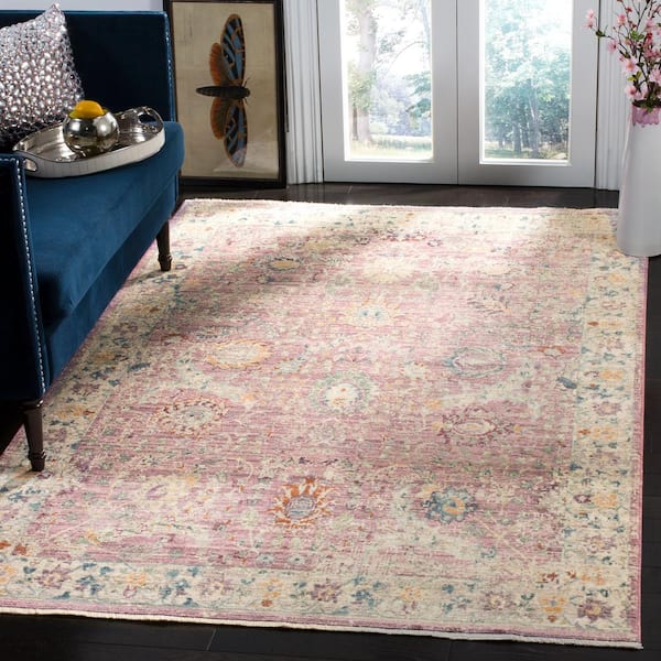 Illusion 4 ft. x 4 ft. Rose/Cream Floral Border Square Area Rug