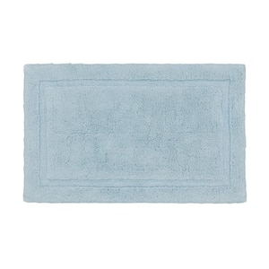 Lydia Border Clear Light Blue 17 in. x 24 in. Cotton Plush Bath Mat