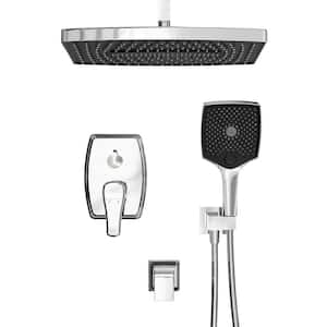 Single-Handle 5-Spray Ceiling Mount Rectangle Tub and Shower Faucet with Hand Shower in Chrome(Valve Included)