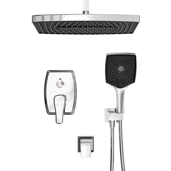 GIVING TREE Single-Handle 5-Spray Ceiling Mount Rectangle Tub and Shower Faucet with Hand Shower in Chrome(Valve Included)