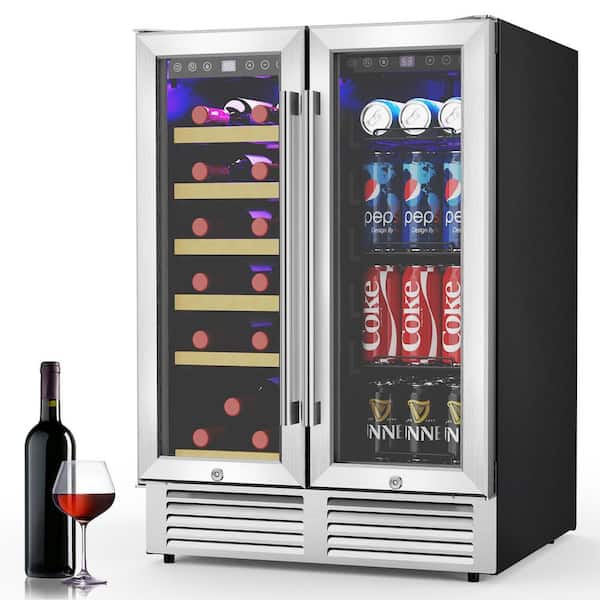 Wine Refrigerator 24 in. Dual Zone 18-Bottle 66-Can Beverage and Wine cooler in Stainless Steel Silver