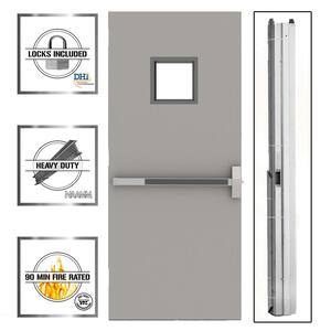 36 in. x 80 in. Gray Flush Exit with 10x10 VL Left-Hand Fireproof Steel Commercial Door with Knockdown Frame