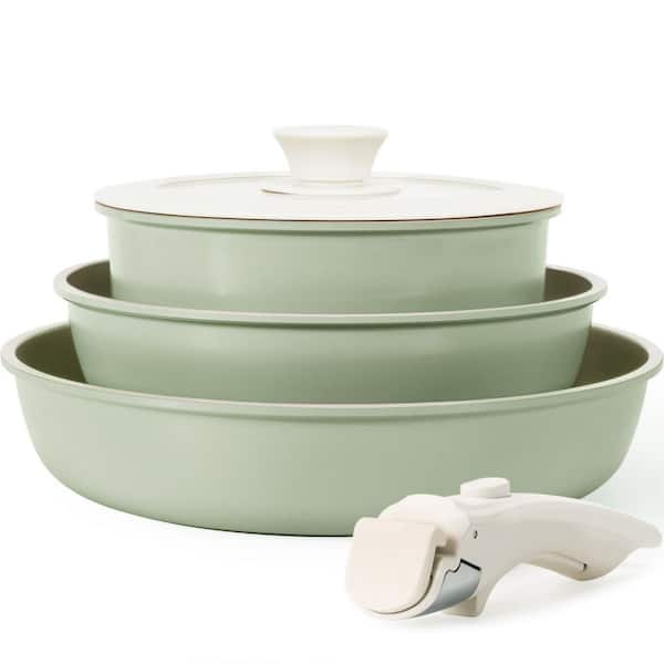 5 Piece Ceramic Nonstick Cookware Set with Detachable Handle, Non Toxic, Induction and Oven Safe, Pink