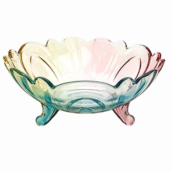 Glass Fruit Bowl with Tripod Legs Decorative Large 9.1 in Diameter for Kitchen Counter and Living Room