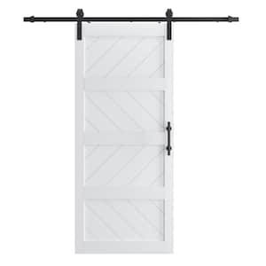 42 in. x 84 in. 4-Plank Stlye Prefinished White MDF Sliding Barn Door with Hardware Kit