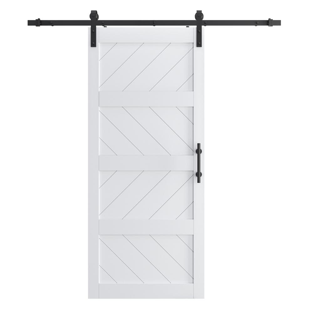 30 in. x 84 in. 4-Plank Stlye Prefinished White MDF Sliding Barn Door with 