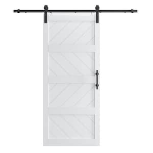 30 in. x 84 in. 4-Plank Stlye Prefinished White MDF Sliding Barn Door with Hardware Kit