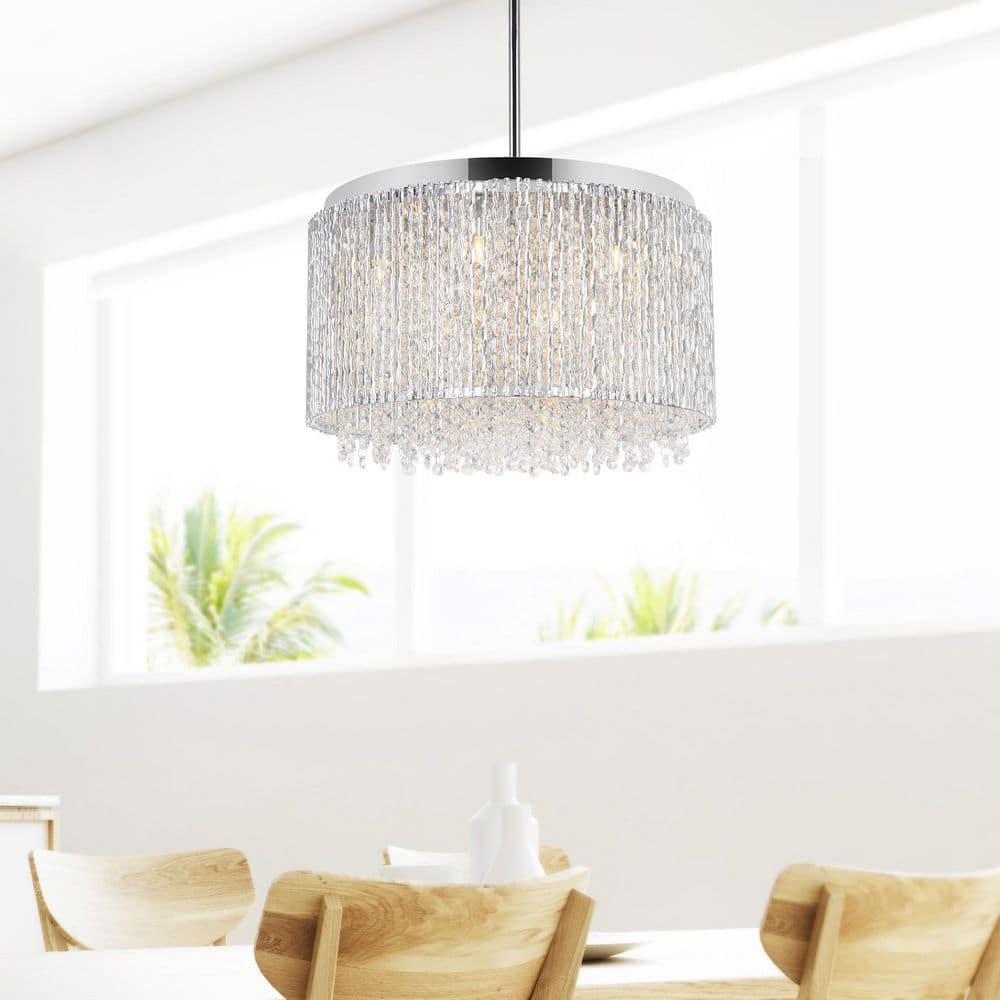 Claire 16" Chrome Drum Chandelier with Clear Crystals