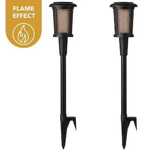 Ambrose Solar 6 Lumens Matte Black Integrated LED Flicker Flame Torch Path Light with Adjustable Height (2-Pack)