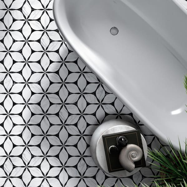 Corola Black Hexagon 8.9 in. x 7.7 in. Matte Porcelain Tile Sample