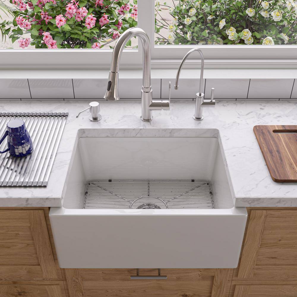 White Fireclay Farmhouse Drop-in Single Bowl Sink